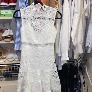 Bardot midi white lace dress